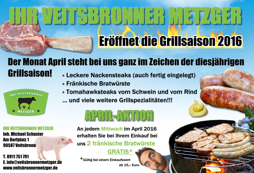 Im April gibts Bratwürste GRATIS berim Veitsbronner Metzger